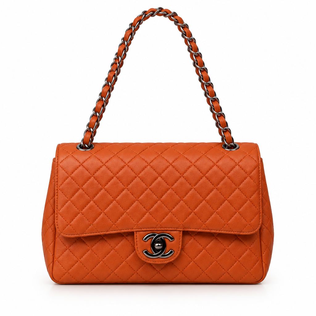 Chanel style quilted CC flap chain bag - orange, studio view