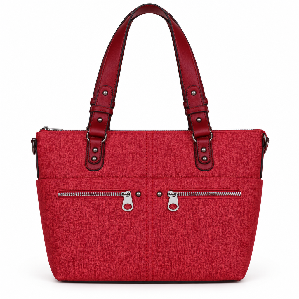 Everyday zip pocket tote bag - red, studio view
