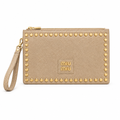 Miu Miu style studded wristlet clutch - beige, studio view