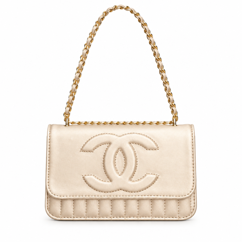 Chanel style quilted CC chain flap shoulder bag - beige, studio view