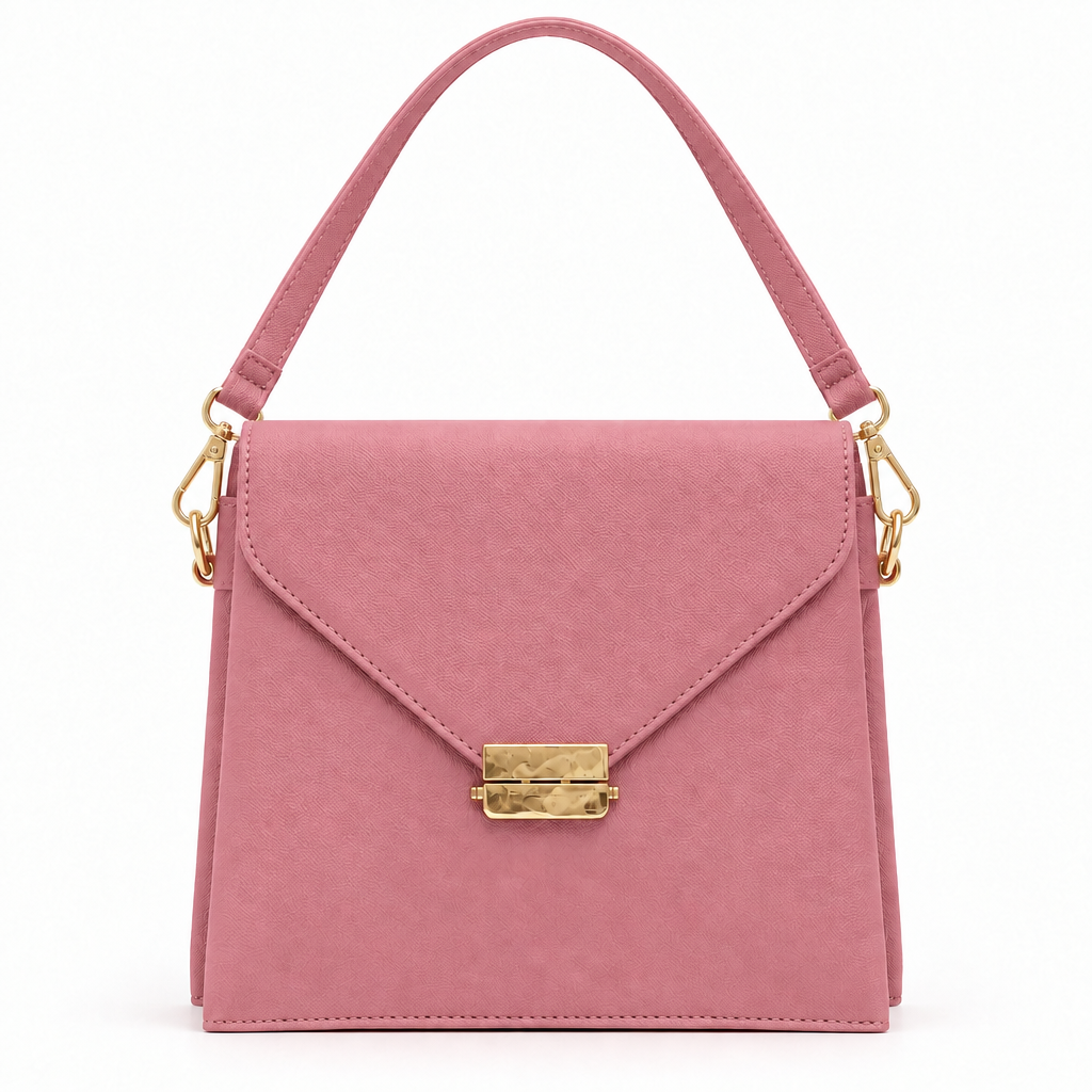 Envelope flap top handle bag - dusty pink, studio view