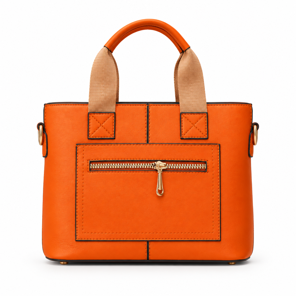 Structured mini tote with webbing handle - orange, studio view