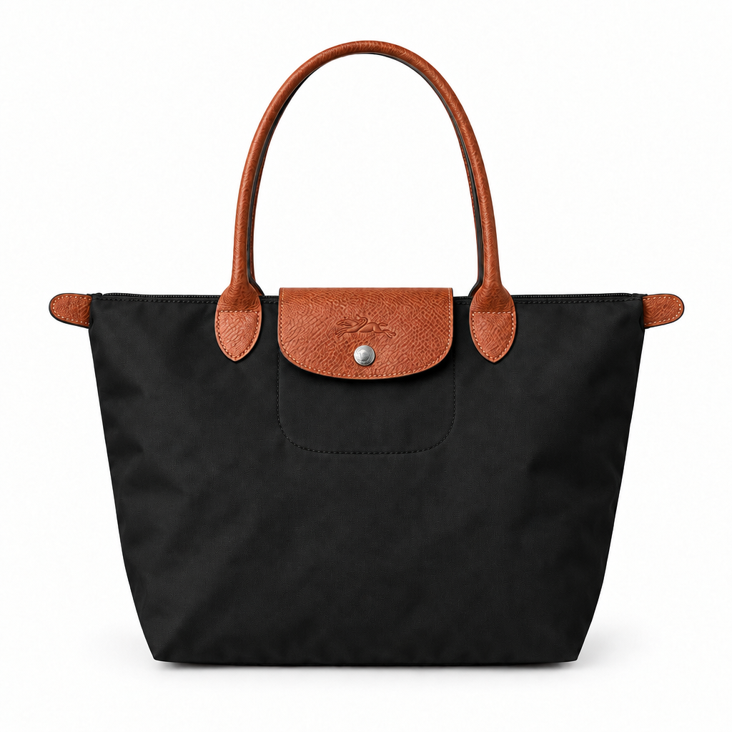 Longchamp Style Large Classic Zip-Top Tote - black, studio view