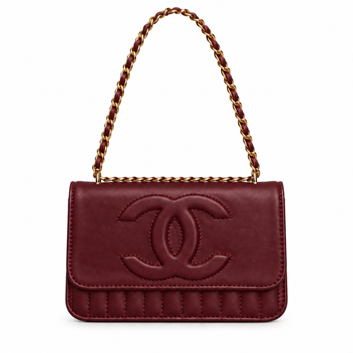 Chanel style quilted CC chain flap shoulder bag - burgundy, studio view