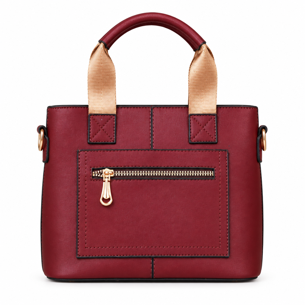 Structured mini tote with webbing handle - burgundy, studio view