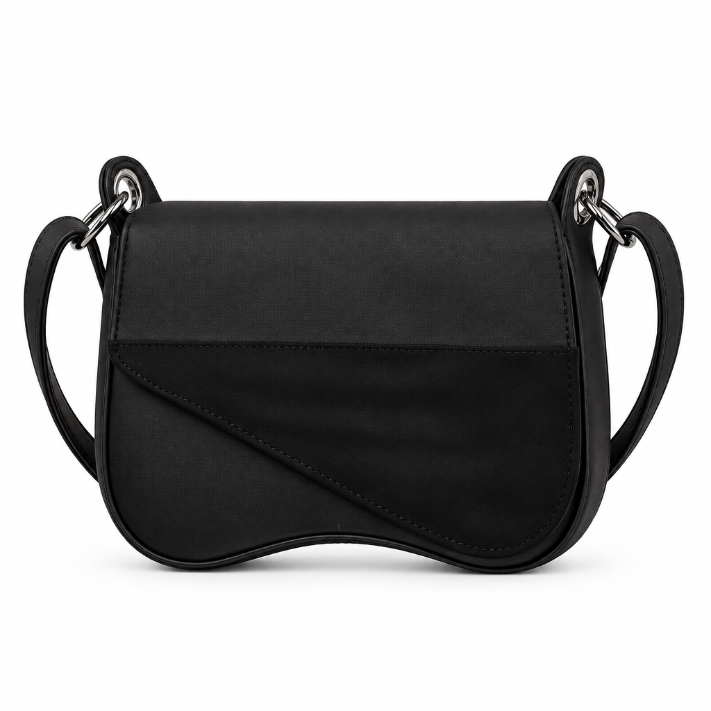 Suede panel saddle shoulder bag - black, studio view