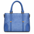 Croc embossed leather top handle handbag - blue, studio view