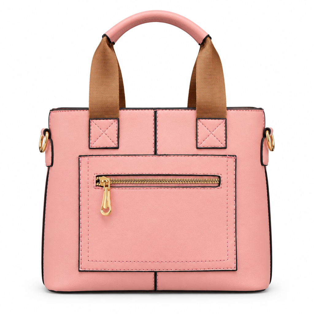 Structured mini tote with webbing handle - pink, studio view