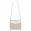 Louis Vuitton style double zip crossbody pouch - white check, studio view