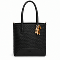 Burberry Style Woven Bead-Charm Shoulder Tote - black, studio view