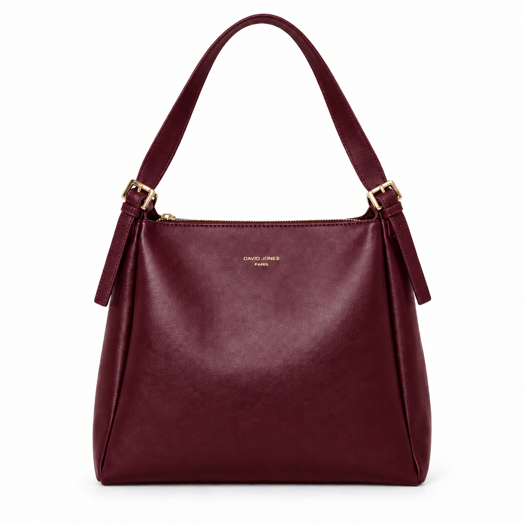 David Jones Style Twin-Buckle Shoulder Bag - burgundy, studio view