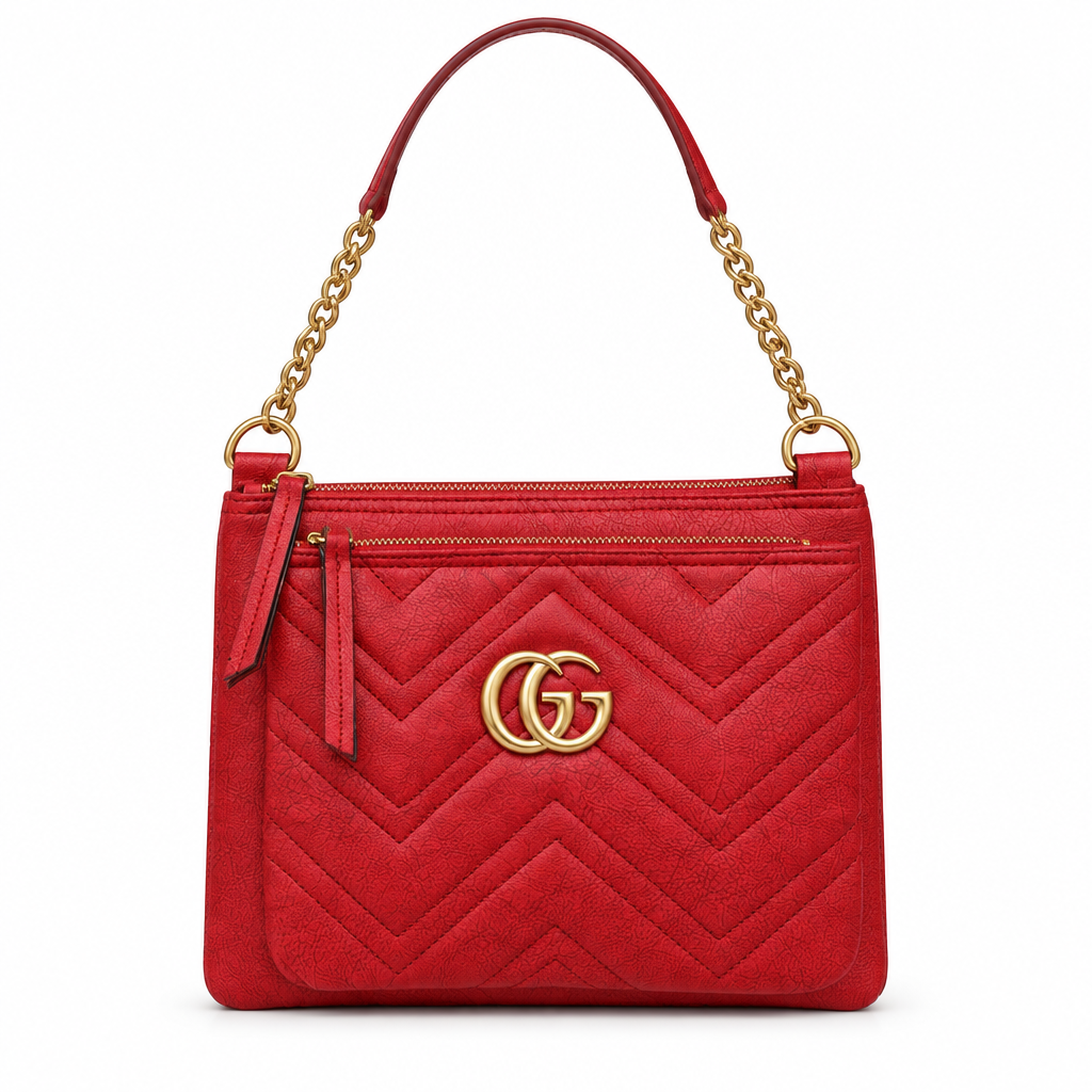 Gucci Marmont style chevron quilted chain shoulder bag - red, studio view