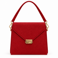 Envelope flap top handle bag - red, studio view