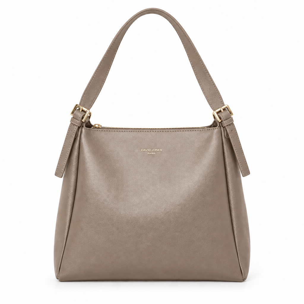 David Jones Style Twin-Buckle Shoulder Bag - taupe, studio view