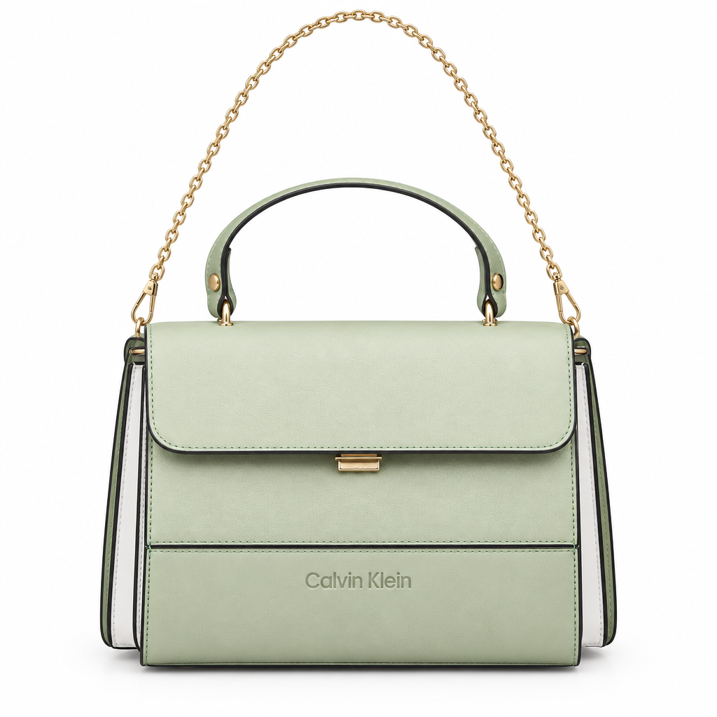 Calvin Klein style structured top handle bag - sage green, studio view