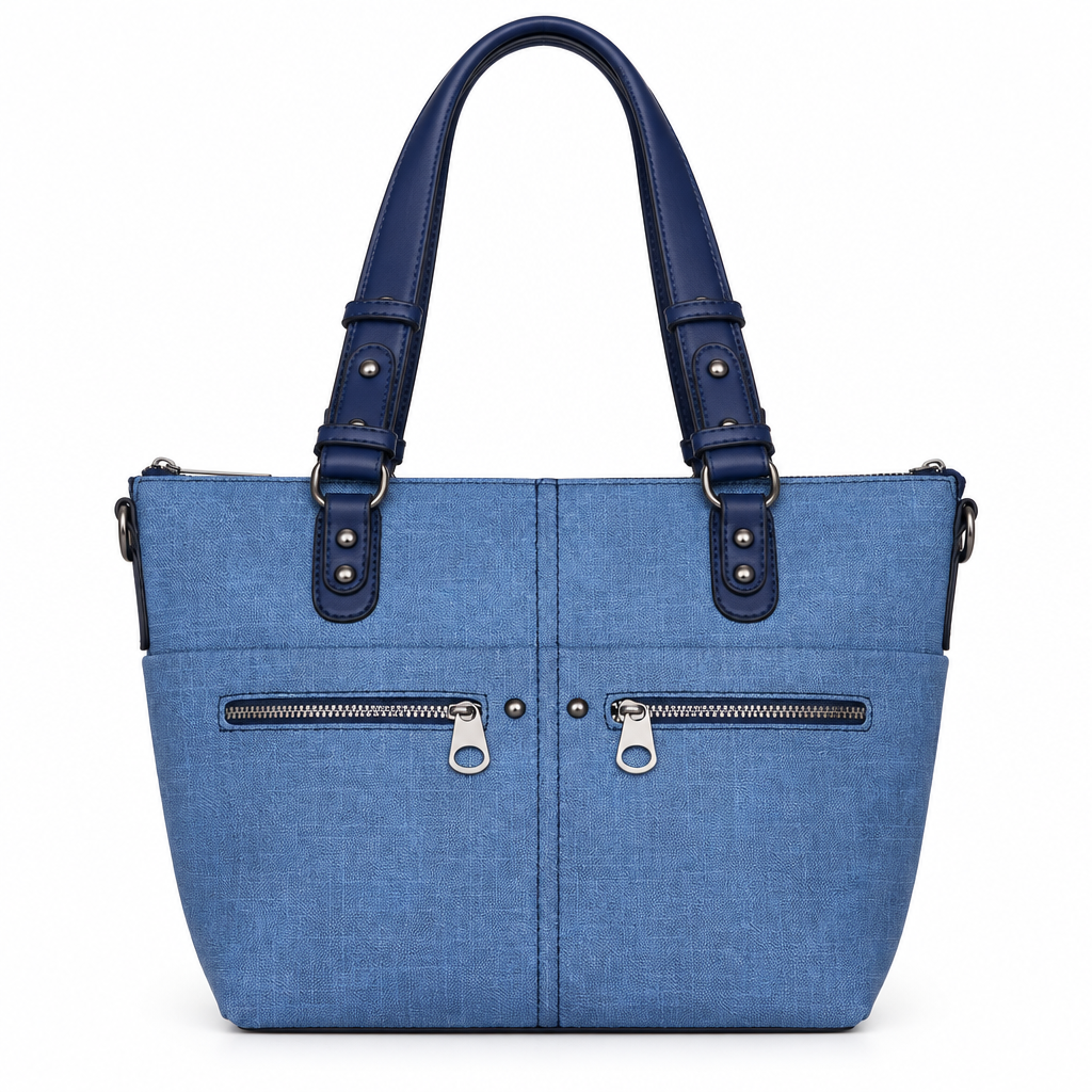 Everyday zip pocket tote bag - denim blue, studio view