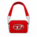 Diesel style camera bag with oval D logo - red, studio view