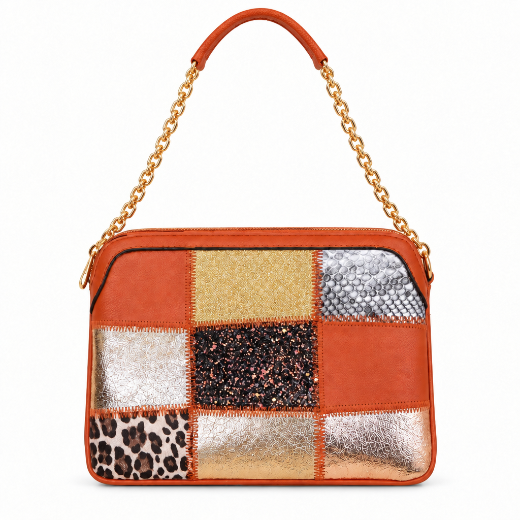Patchwork chain shoulder bag - orange, studio view