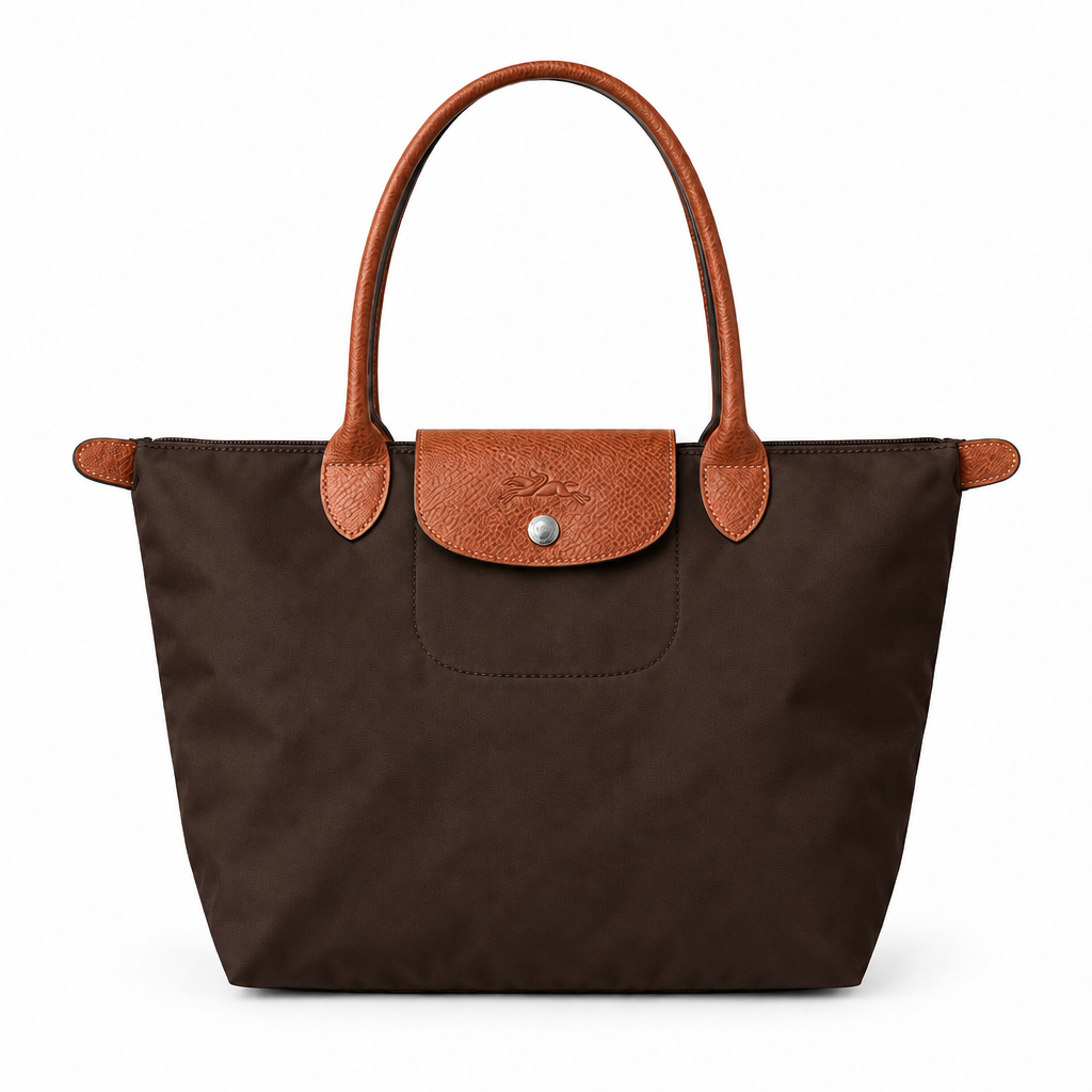 Longchamp Style Large Classic Zip-Top Tote - dark brown, studio view