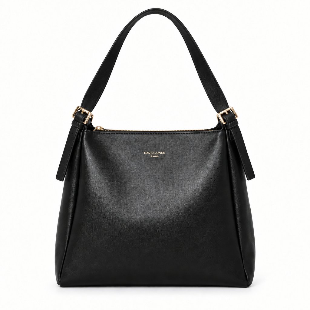 David Jones Style Twin-Buckle Shoulder Bag - black, studio view