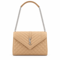 YSL style quilted envelope chain bag - camel beige, studio view
