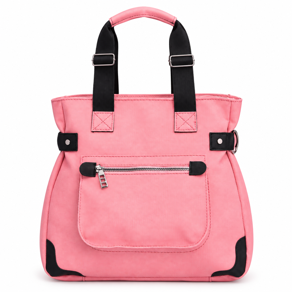 Canvas utility tote bag - pink with black, studio view