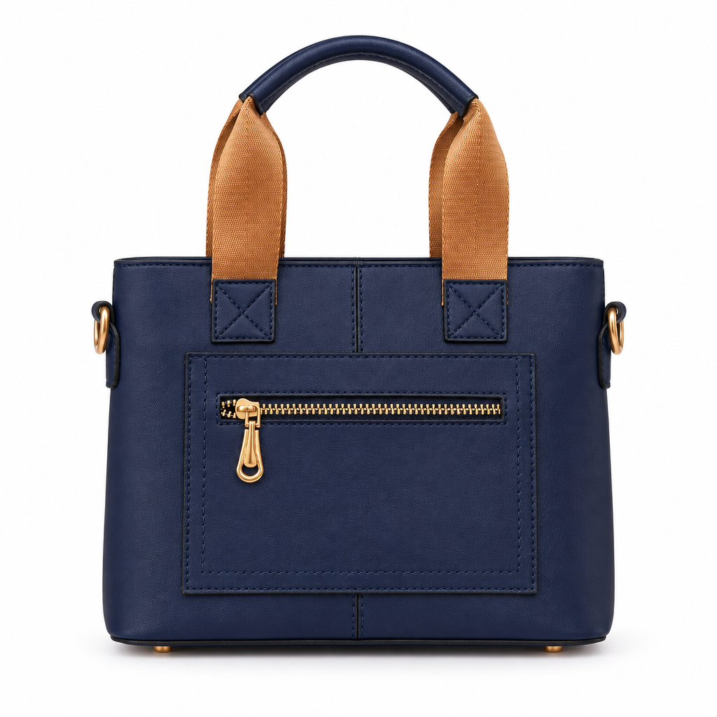 Structured mini tote with webbing handle - navy, studio view