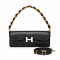 Hermès Style H-Clasp Woven Chain Shoulder Bag - black with silver-tone clasp, studio view