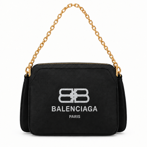 Balenciaga style BB logo canvas chain bag - black, studio view
