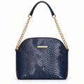 Snake embossed dome chain shoulder bag - navy, studio view