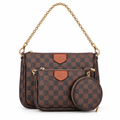 Louis Vuitton style Multi Pochette set - brown check, studio view