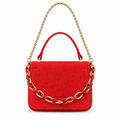 David Jones style mini flap bag with link chain - red, studio view