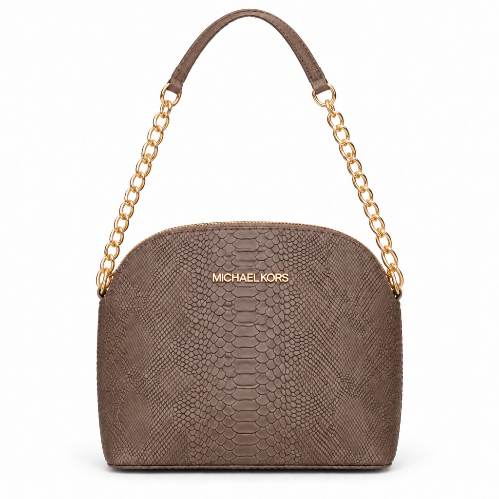 Michael Kors style snake embossed dome chain bag - taupe, studio view