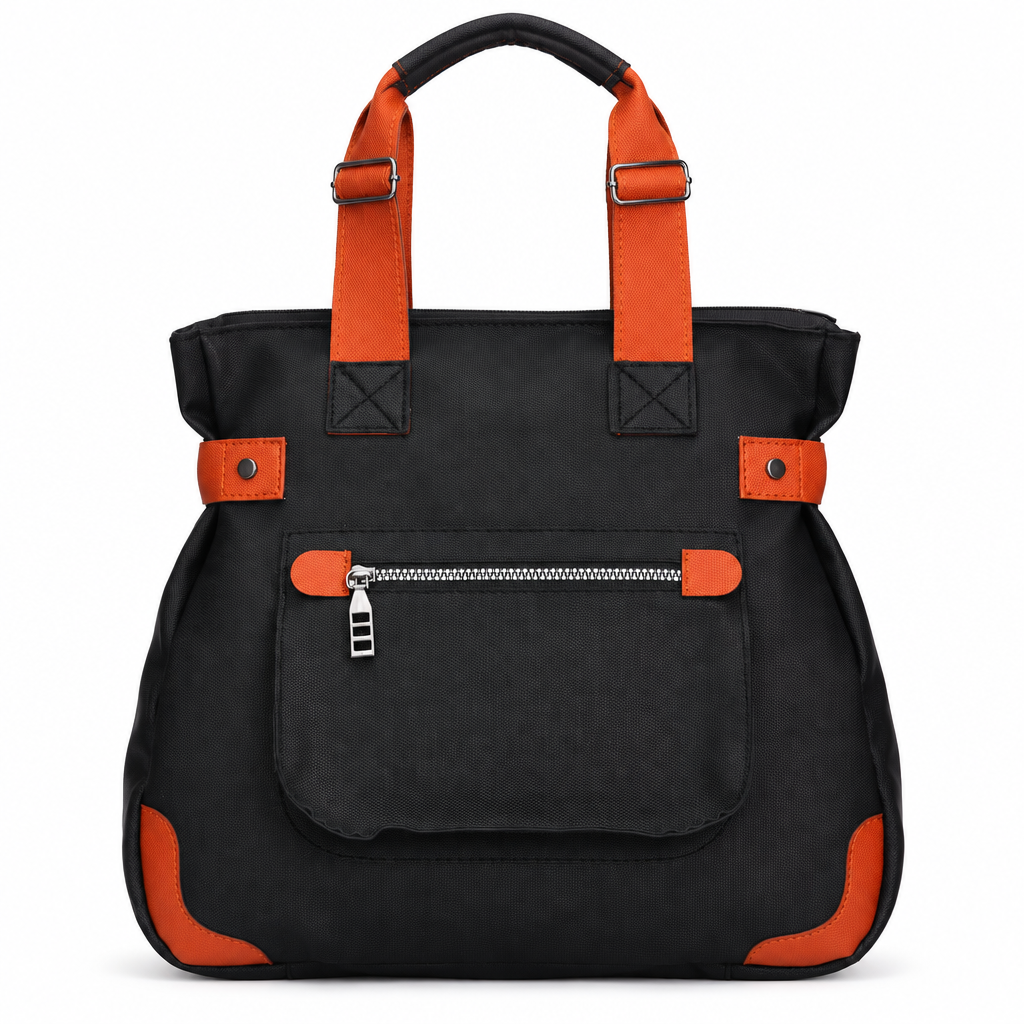 Canvas utility tote bag - black with orange, studio view