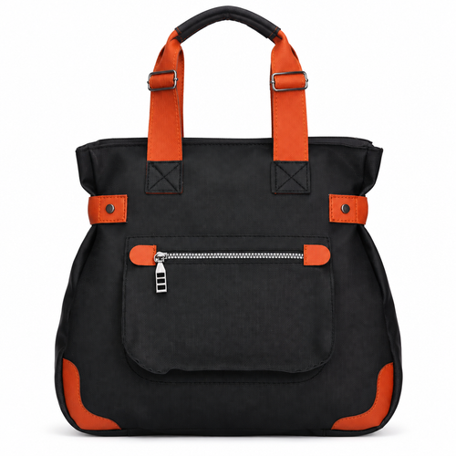 Canvas utility tote bag - black with orange, studio view