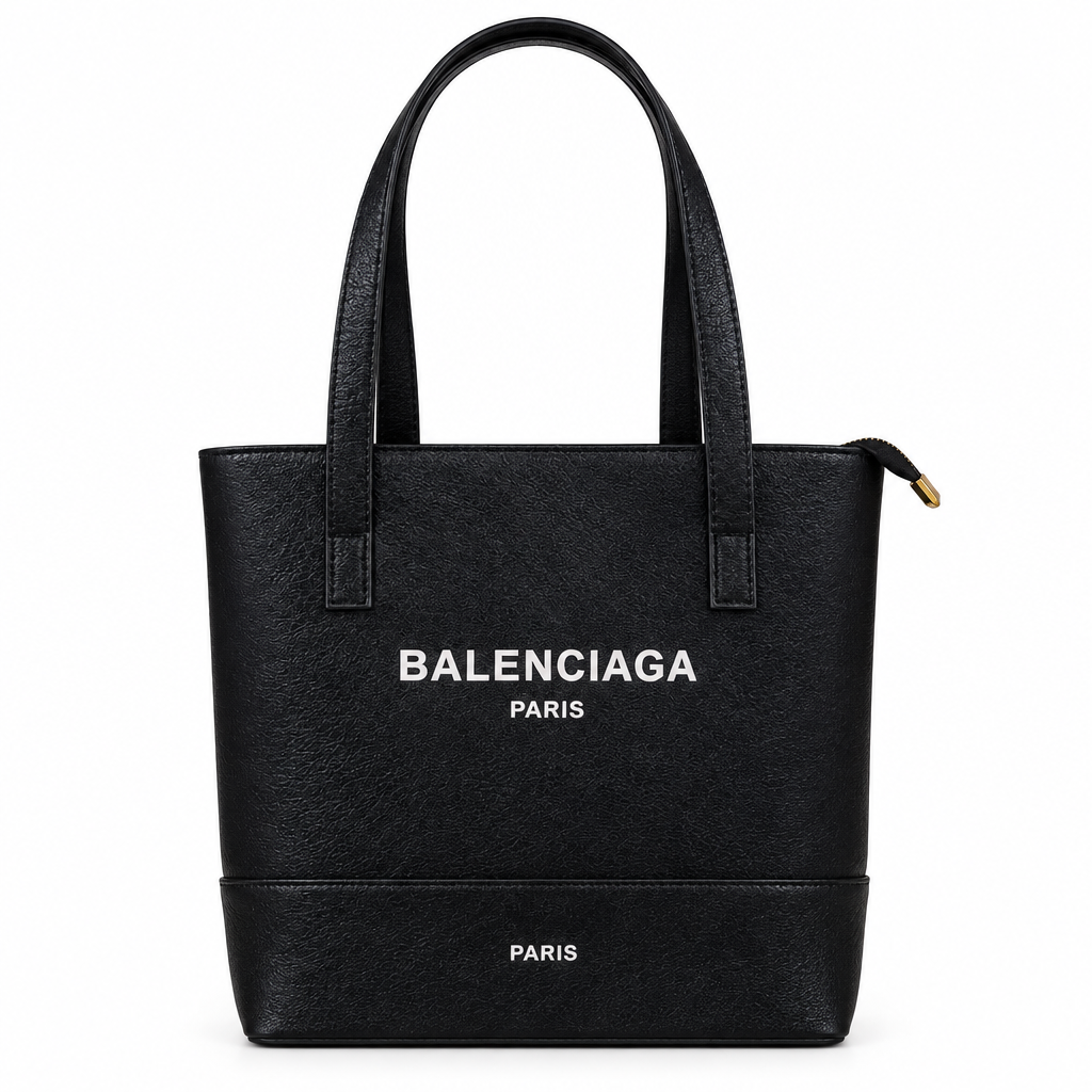 Balenciaga style metallic mini tote - black, studio view