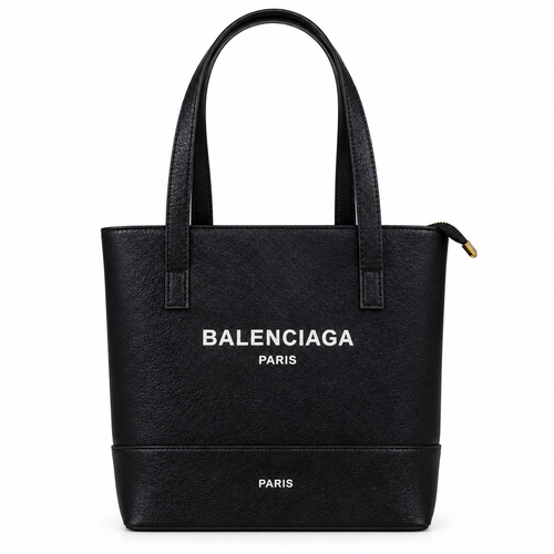 Balenciaga style metallic mini tote - black, studio view