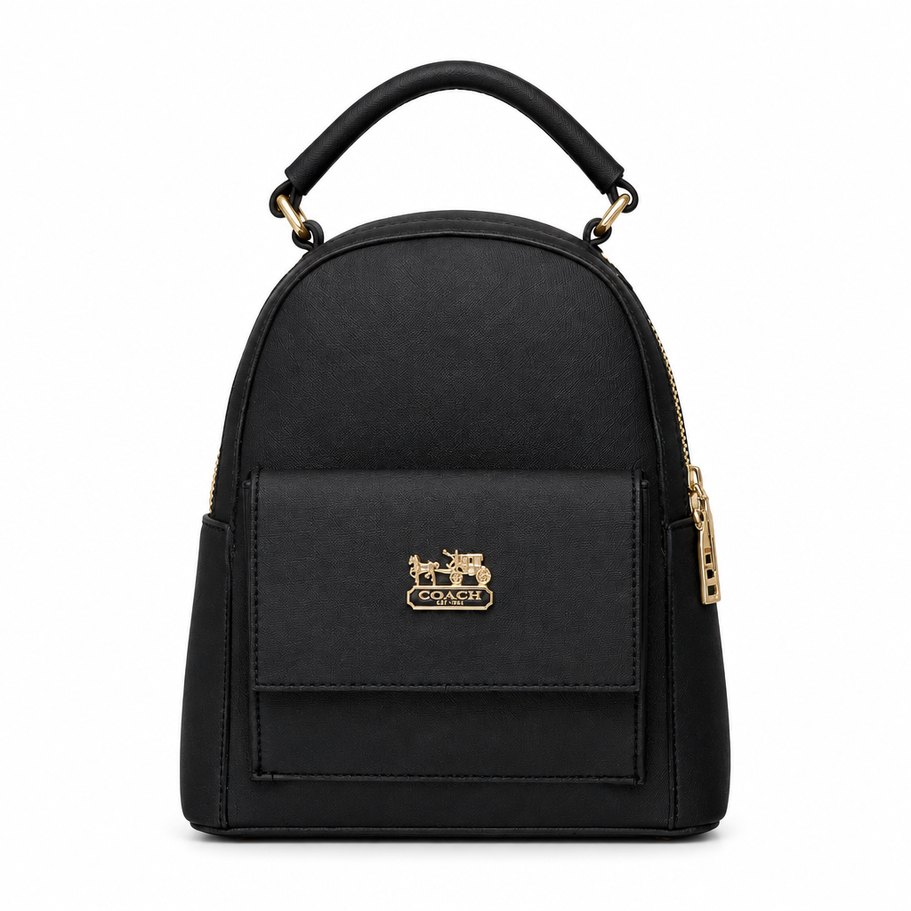 Designer style mini leather backpack - black Coach style, studio view