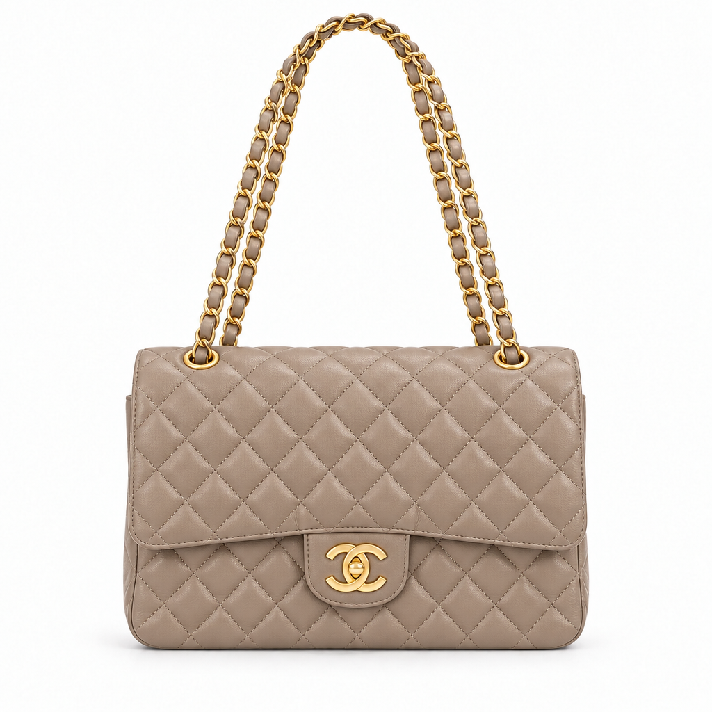 Chanel style medium classic quilted flap bag - beige, studio view