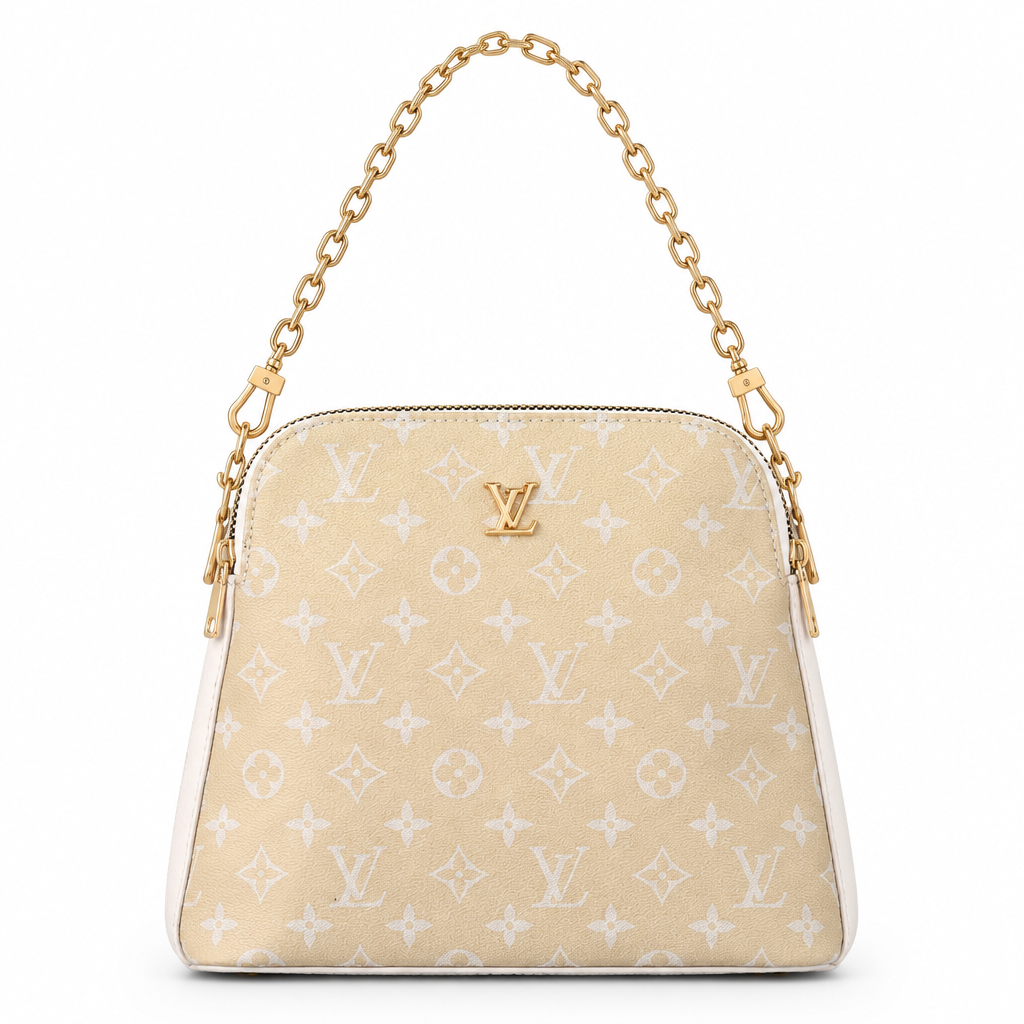 Monogram dome chain bag - cream monogram, studio view