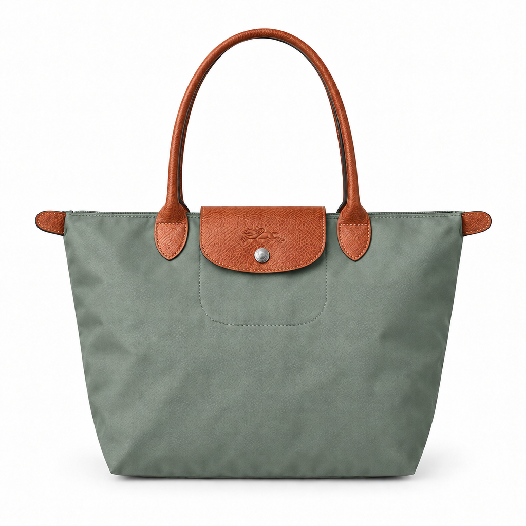 Longchamp Style Large Classic Zip-Top Tote - sage-grey, studio view