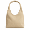 Zara Style Woven Texture Ruched-Handle Shoulder Bag - beige, studio view