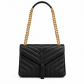 YSL style chevron quilted tassel chain flap bag - black, studio view