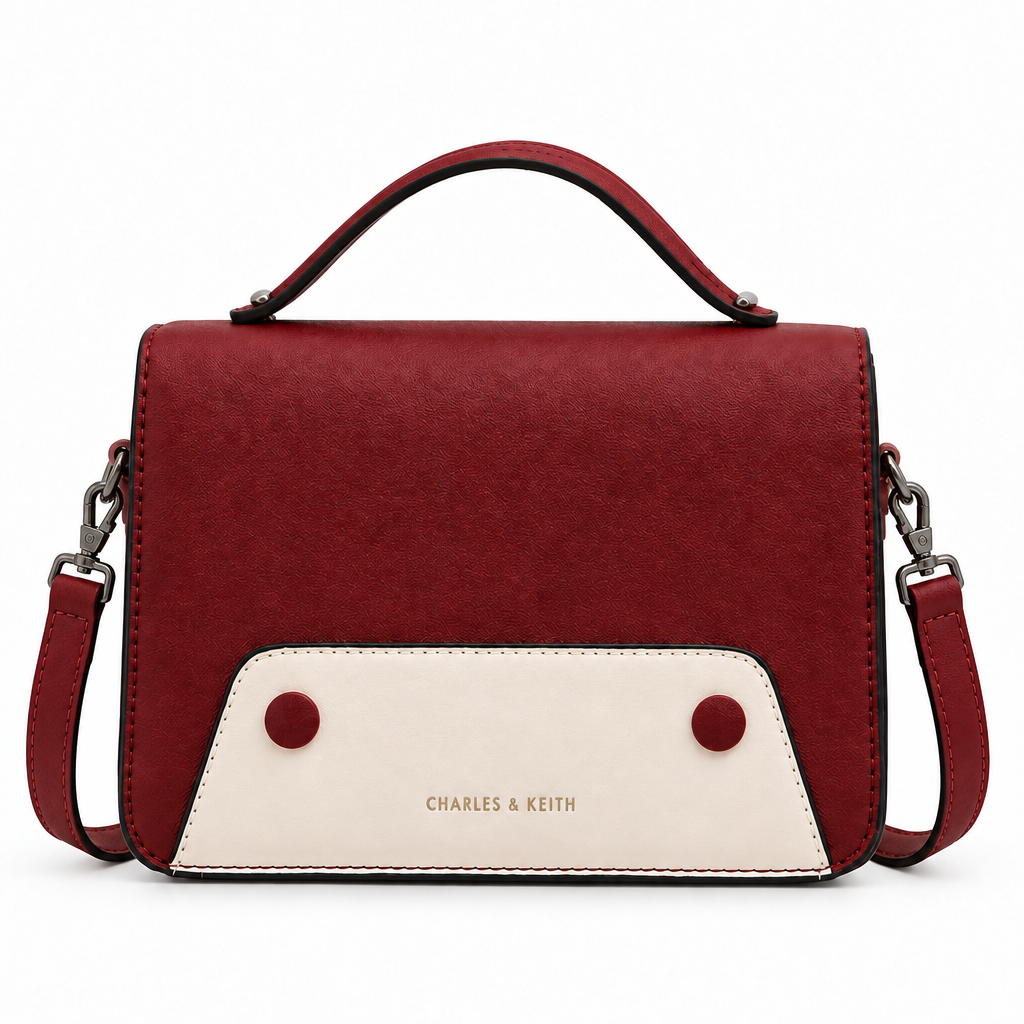 Charles and Keith style flap top handle crossbody bag - red, studio view