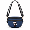 Karl Lagerfeld style half-moon crossbody bag with Karl patch - navy, studio view