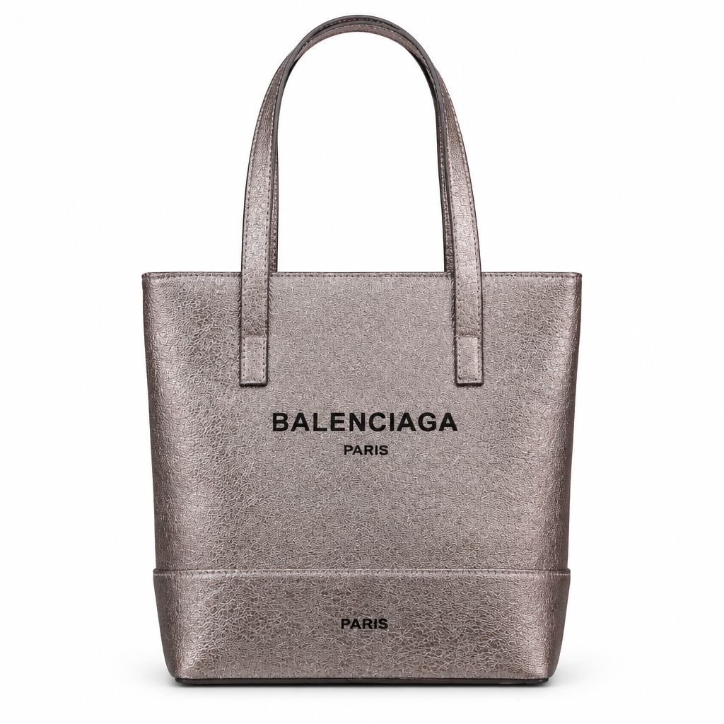 Balenciaga style metallic mini tote - gunmetal, studio view