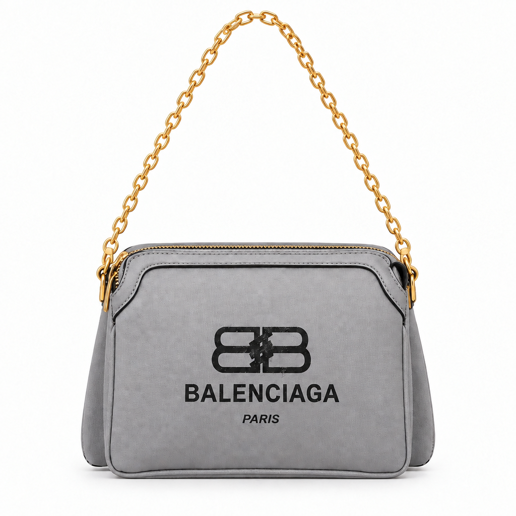 Balenciaga style BB logo canvas chain bag - grey, studio view