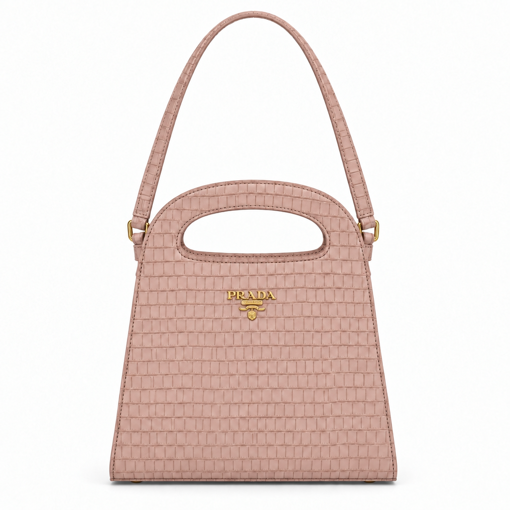Prada style croc embossed cut-out handle bag with strap - dusty rose, studio view