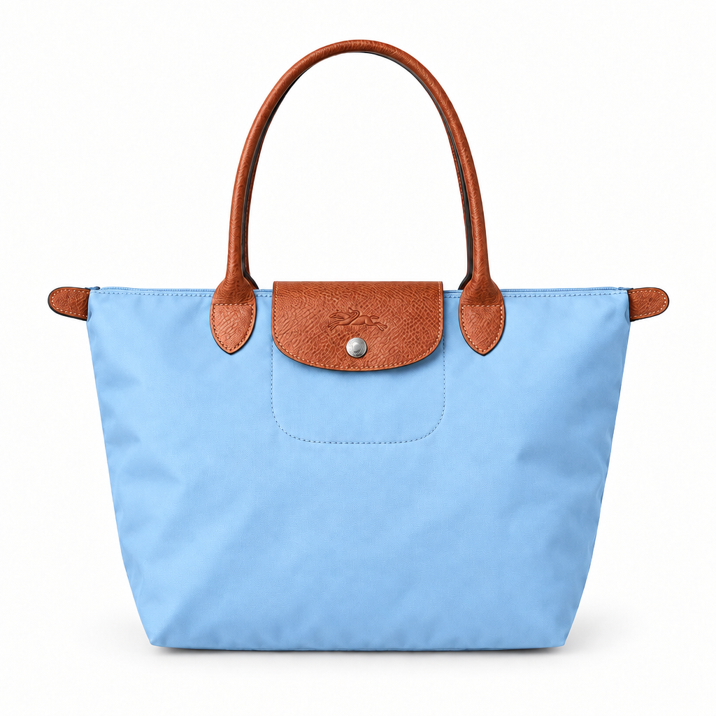 Longchamp Style Large Classic Zip-Top Tote - sky blue, studio view