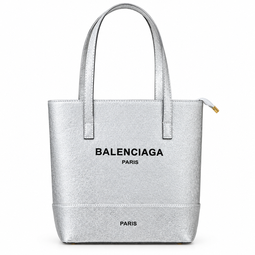 Balenciaga style metallic mini tote - silver, studio view
